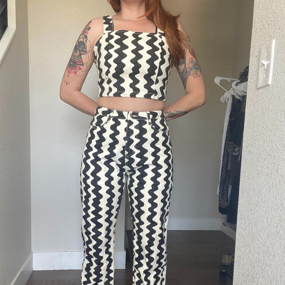 Cider Tops Nwt Cider Wavy Retro Denim Crop Top Poshmark